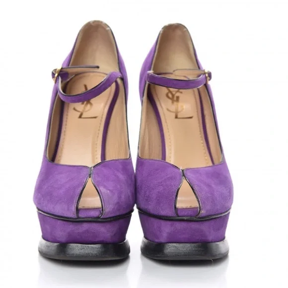 Kid Scamosciato Tribute 105 Platform Mary Jane Peep Toe Pumps 36 Viola - Picture 1 of 11
